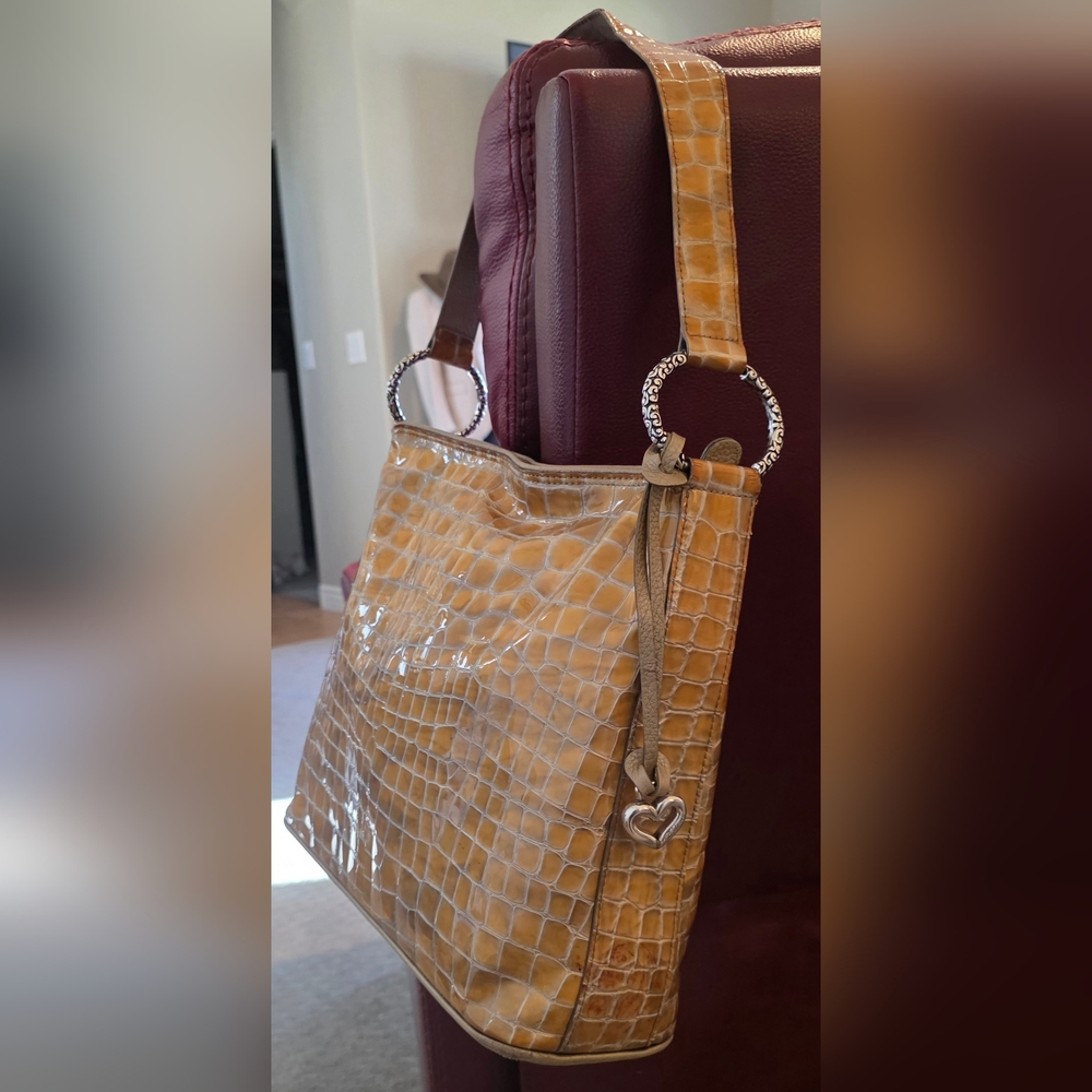BRIGHTON Gold Patent Leather Croc Embossed Cher Tote